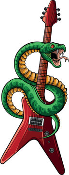 vector illustration of guitar with snake on white background