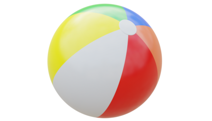 Colorful beach ball isolated on transparent background, PNG,