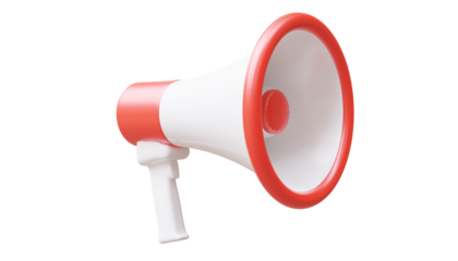 Red megaphone isolated on transparent background, PNG,