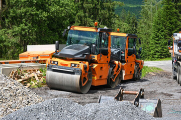 construction machines for road repair in the mountains