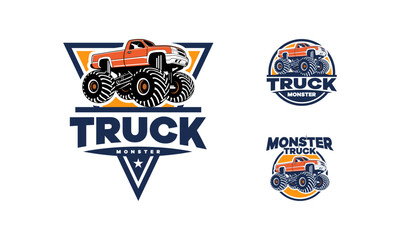 Set of Monster Truck Logo Badge Vector, Extreme Monster Truck logo