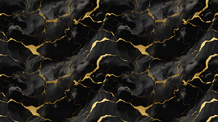 marbre noir et or, texture seamless sans bords pouvant se répéter à l'infini - IA générative - obrazy, fototapety, plakaty