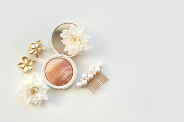 Blush for the face. Flowers and hair ornaments