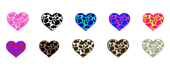 Fototapeta na wymiar set of heart shapes,Abstract lion print hearts. hearts sketch icons set. Various different hearts icon, love collection isolated on white background.heart symbols collection pngs