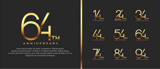set of anniversary logo gold color on black background for celebration moment