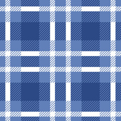 Tartan plaid check seamless pattern design in dark navy, blue and white. Seamless fabric texture print for pajamas. Vector geometrical striped background.