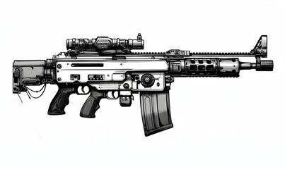 gun, white background, black and white, style in illustration