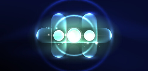 Abstract glowing neon light techno circles background