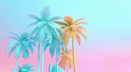 Obraz na płótnie Canvas Palm trees over pastel background. Summer, tropical, exotic vacations idea. AI generative