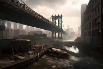 Fototapeta na wymiar Abandoned city bridge. Generate Ai