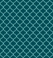 Fototapeta na wymiar Moroccan Lattice Seamless Pattern in blue. Modern Elegant Backgrounds. Classic Quatrefoil Trellis Ornament.