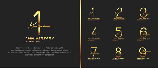set of anniversary logo gold color on black background for celebration moment