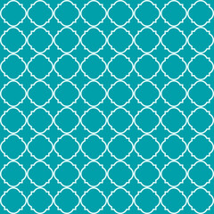 Fototapeta na wymiar Moroccan Lattice Seamless Pattern in blue. Modern Elegant Backgrounds. Classic Quatrefoil Trellis Ornament.