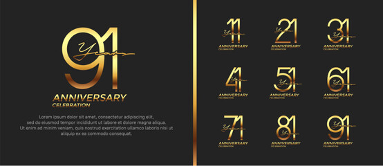 set of anniversary logo gold color on black background for celebration moment