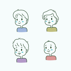 Hand drawn set of boy faces, cute and fun cartoon doodle style