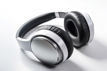 Large gray studio wireless headphones on a white background.