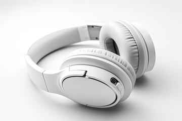 Big white studio headphones isolated on white background.