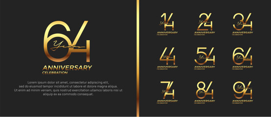 set of anniversary logo gold color on black background for celebration moment