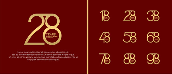 set of anniversary logo gold color on red background for celebration moment
