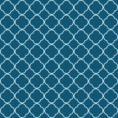 Obraz premium Moroccan Lattice Seamless Pattern in blue. Modern Elegant Backgrounds. Classic Quatrefoil Trellis Ornament.