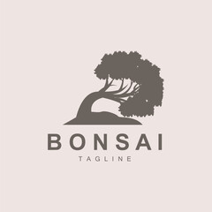 Bonsai Tree Logo. Simple Minimalist Silhouette Design, Plant Vector, Icon Illustration Element