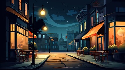 Fototapeta premium Illustration cafe on the street night made with Generative AI