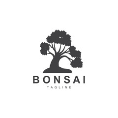 Obraz premium Bonsai Tree Logo. Simple Minimalist Silhouette Design, Plant Vector, Icon Illustration Element