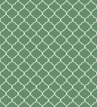 Moroccan Lattice Seamless Pattern in Green. Modern Elegant Backgrounds. Classic Quatrefoil Trellis Ornament.