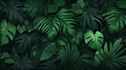 Naklejka na ściany i meble Dark green tropical leaf background
