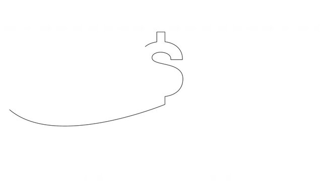 Dollar symbol continuous one line self drawing animation. Currency, finance and business concept drawn by single line.