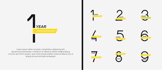 set of anniversary logo black color and yellow ribbon on white background for celebration moment