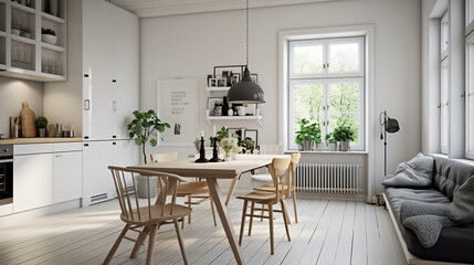 Scandinavian Indoor Design: Inspiring Real-Estate Rooms, Nature-Inspired new modern loft apartment. 3d rendering
Generative AI