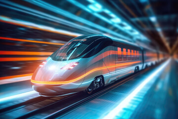 Plakat Futuristic Design High Speed Train Motion extreme closeup. Generative AI