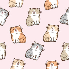 Seamless Pattern with Cartoon Cat Design on Pink Background