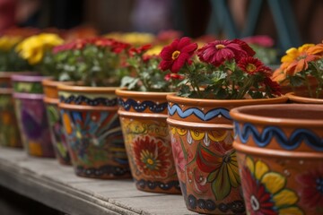 Fototapeta na wymiar Terracotta pots flowers. Generate Ai