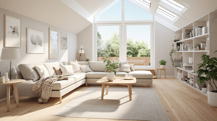 Scandinavian Indoor Design: Inspiring Real-Estate Rooms, Nature-Inspired new modern loft apartment. 3d rendering
Generative AI