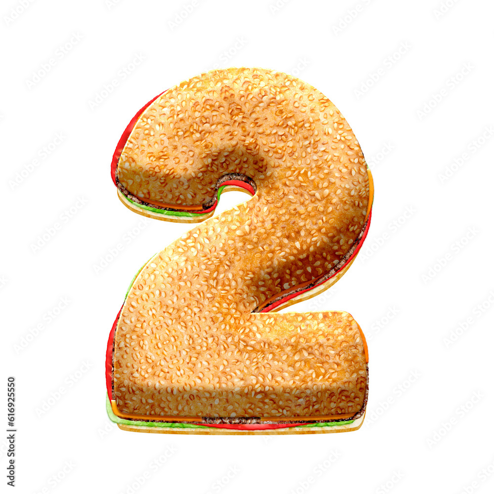 Poster burger 3d alphabet numbers from 0 to 9. this is a part of a set which also includes letters, punctua