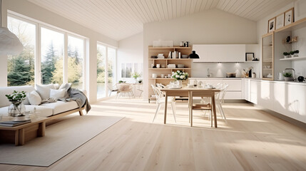 Scandinavian Indoor Design: Inspiring Real-Estate Rooms, Nature-Inspired new modern loft apartment. 3d rendering
Generative AI