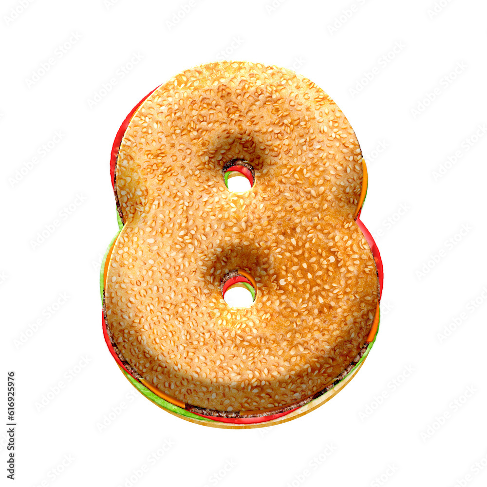 Poster burger 3d alphabet numbers from 0 to 9. this is a part of a set which also includes letters, punctua