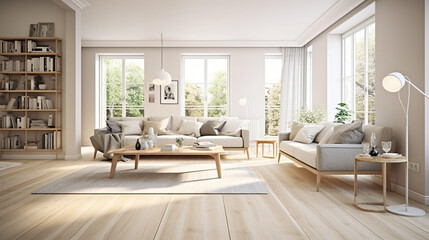 Scandinavian Indoor Design: Inspiring Real-Estate Rooms, Nature-Inspired new modern loft apartment. 3d rendering
Generative AI