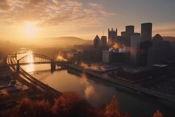 Obraz premium Pittsburgh morning. generated by AI.