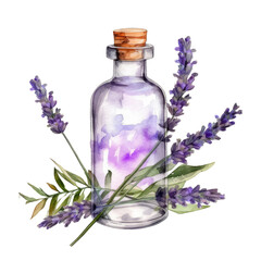 Watercolor illustration glass decorative bottle with lavender