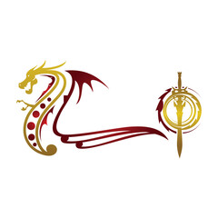 vector illustration of dragon head and letter O for icon, symbol or logo.