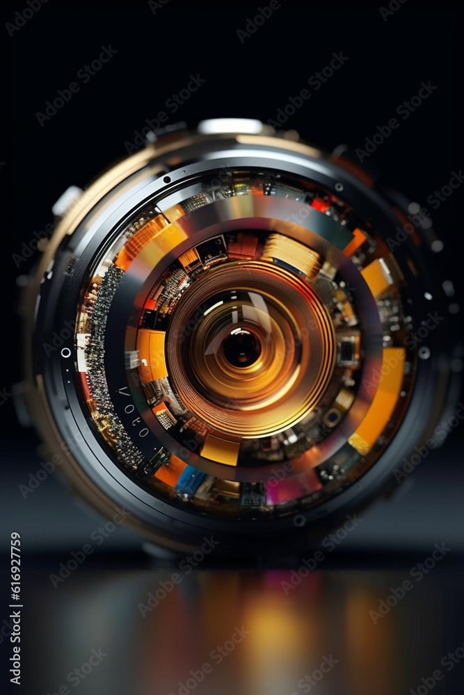 Poster a conceptual image of a camera lens capturing the essence of a subject, such as a portrait or a stil