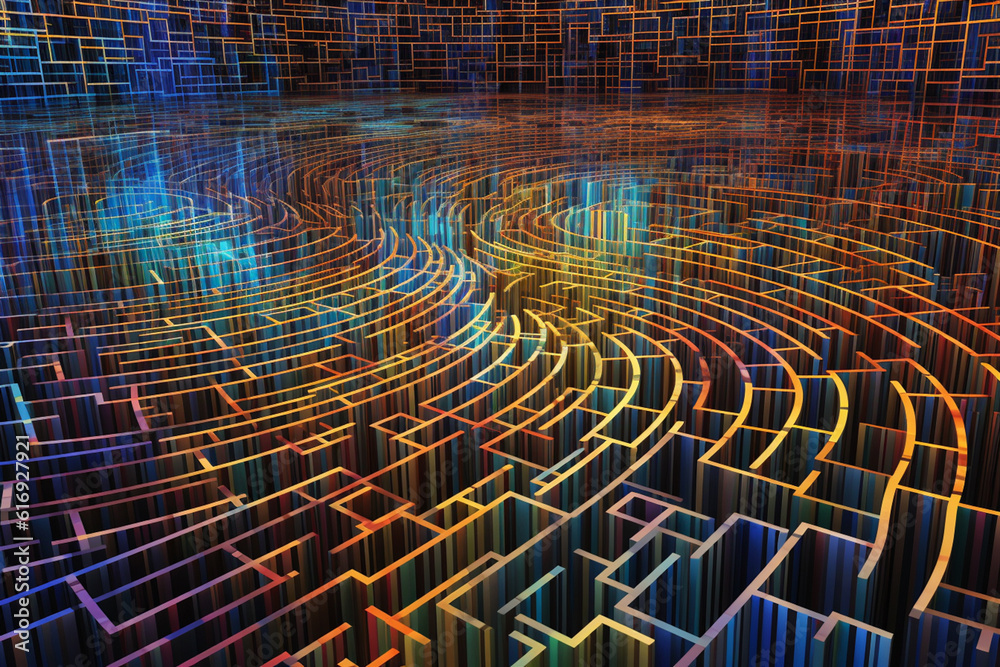 Fototapete a composite image of stock market chart lines transforming into a maze, signifying the challenges an