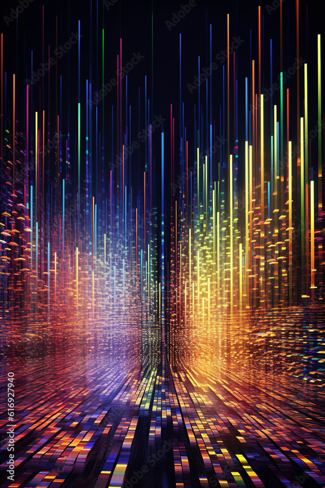 Aufkleber  A digital visualization of stock market chart lines in a virtual reality environment, immersing the viewer in an interactive and dynamic representation of financial data.