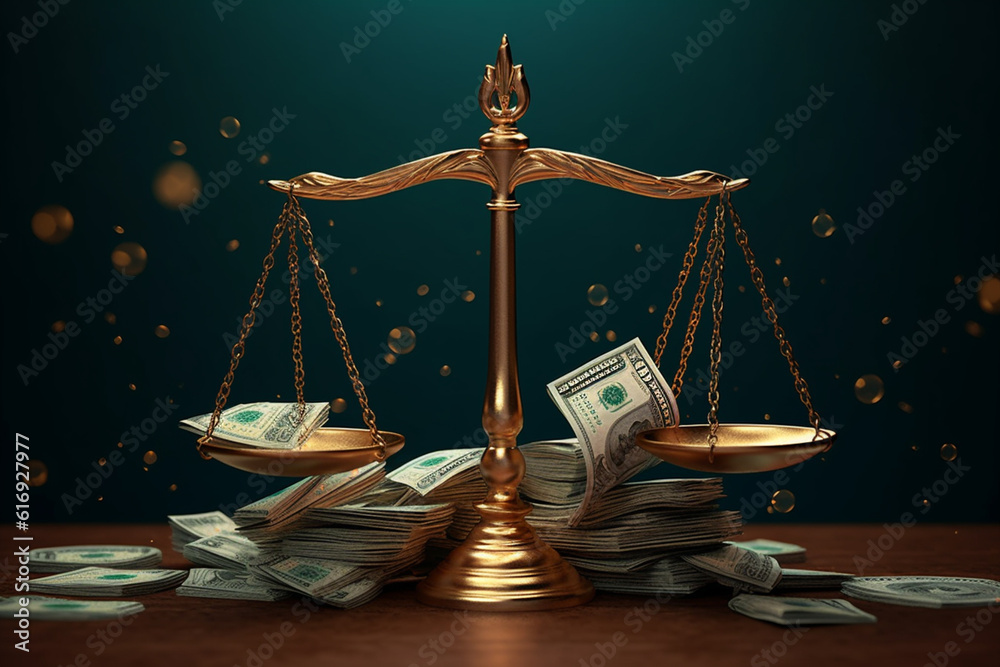Leinwandbilder  A conceptual image of a broken scale with a falling dollar symbol on one side and other currencies on the other side, illustrating the imbalance and devaluation.  Generative AI technology.