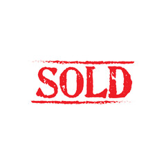 Red sold sign. Vector icon.	