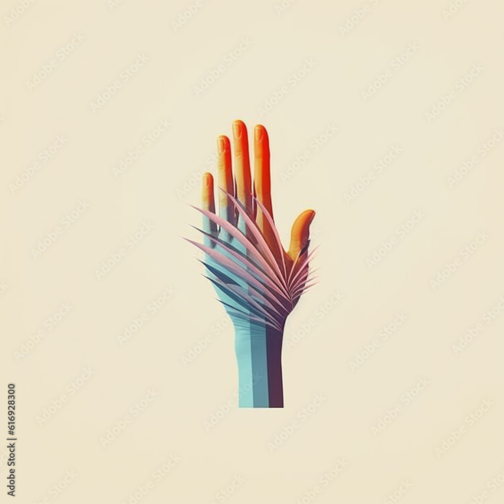 Leinwandbilder a minimalist illustration of an abstract palm hand drawn with clean lines and a limited color palett