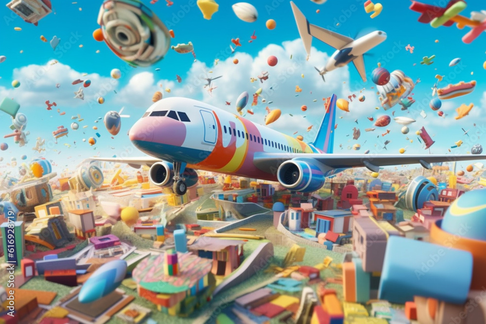 Leinwandbilder an illustration of abstract airplanes in a surreal and dreamlike setting, with whimsical elements an